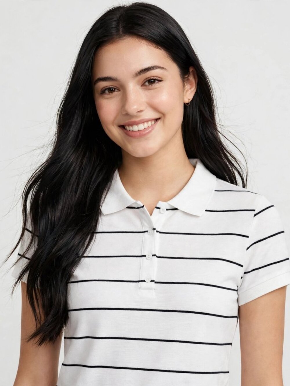 Heart & Hips White Black Striped Polo Shirt Short Sleeve Size M